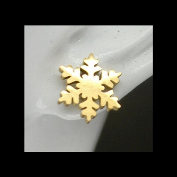 Mini Gold Snowflake Stud Earrings - 18k Gold Plated Surgical Stainless Steel - Picture 3 of 5